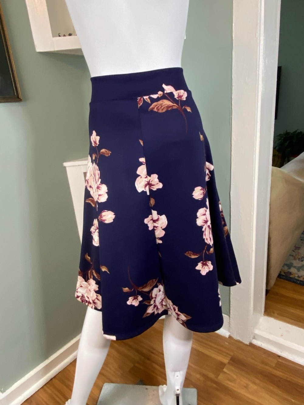 Floral Roses Navy Midi Full Skirt Haute Monde XLarge XL Box Pleat Pleated - Picture 3 of 12